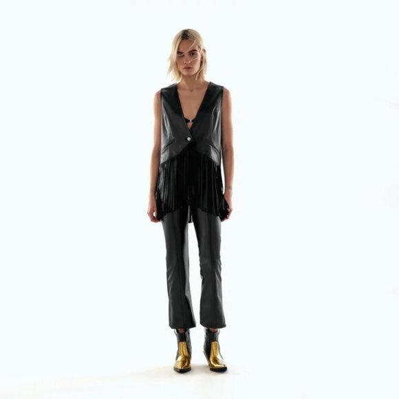 NWT Zara black & shiny gold faux leather cowboy ankle boot w/ black stitching - Picture 4 of 15